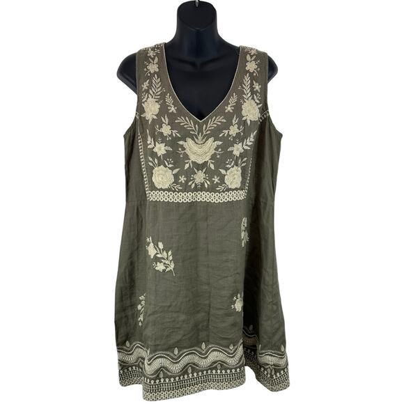 Johnny Was Los Angeles 100% Linen Dress Size Large Floral Breen Tank Dress - Picture 1 of 11